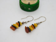 Pair of Sterling Silver Graduated Amber Hook Earrings Vintage c1970