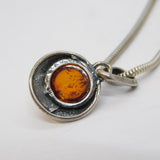 Sterling Silver & Baltic Amber Drop Pendant Necklace Vintage c1980s