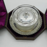 Boxed Victorian Sterling Silver & Glass Dessert Dish with Royal Cypher Antique