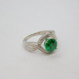 Contemporary Silver Plated Green Crystal & Diamond Twist Front Ring c1990 Size N