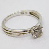 Sterling Silver CZ Solitaire Engagement Band Ring Vintage c1970 Size Q