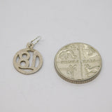Sterling Silver Textured Round Cutwork '18' Birthday Charm Pendant Vintage c1970