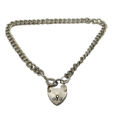 Sterling Silver Curb Link Heart Lock Bracelet Vintage c1970s