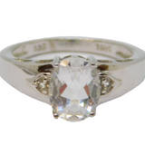 Sterling Silver Oval White Topaz Dress Ring Vintage c1970 Size N 1/2