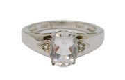 Sterling Silver Oval White Topaz Dress Ring Vintage c1970 Size N 1/2