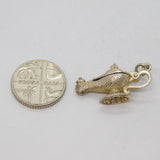 Sterling Silver Opening Lamp With Blue Enamel Genie Charm Pendant Vintage c1970s