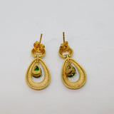 Pair of Gold On Sterling Silver Green Garnet Dangly Drop Earrings Vintage c1970