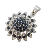 Sterling Silver Natural Sapphire Floral Drop Pendant Vintage c1990s