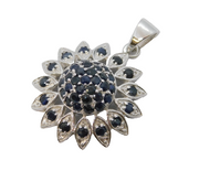 Sterling Silver Natural Sapphire Floral Drop Pendant Vintage c1990s