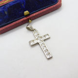 Sterling Silver Diamond Paste Crucifix Charm Pendant Vintage c1970