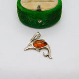 Sterling Silver Cabochon Amber Leaping Dolphin Charm Pendant Vintage c1970