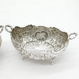Scottish Victorian Boxed Pair of Sterling Silver Floral Bowls Antique Glasgow