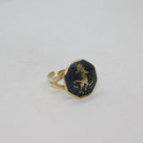 Siam Sterling Silver Niello Enamel Octagonal Open Band Ring Antique c1930 Size R