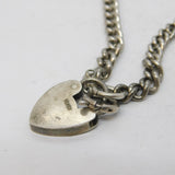 Sterling Silver Curb Link Heart Lock Bracelet Vintage c1970s