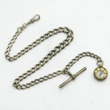 Art Deco Sterling Silver Albert Watch Chain & Compass Fob Antique 1912