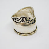 Sterling Silver Studio Style Textured Patterned Wide Ring Vintage c1970 Size K