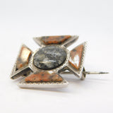 Victorian Scottish Sterling Silver, Agate & Granite Cross Brooch Antique c1860