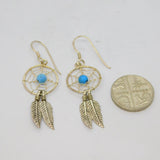 Pair of Sterling Silver Blue Bead Dreamcatcher Drop Earrings Vintage c1970