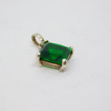 Sterling Silver Green Crystal Offset Square Drop Charm Pendant Modern c1990s