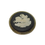 Sterling Silver Wedgwood Black Jasperware Chariot Round Brooch Vintage c1960's