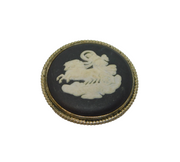 Sterling Silver Wedgwood Black Jasperware Chariot Round Brooch Vintage c1960's