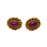 9ct Gold & Cabochon Cut Natural Ruby Stud Earrings Vintage c1970s