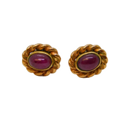 9ct Gold & Cabochon Cut Natural Ruby Stud Earrings Vintage c1970s