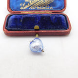 Sterling Silver and Iridescent Blue Heart Charm Pendant Vintage c1970