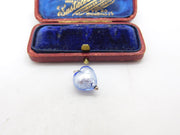Sterling Silver and Iridescent Blue Heart Charm Pendant Vintage c1970