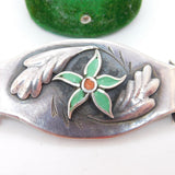 Victorian Sterling Silver & Enamel Floral Swirl Brooch Antique c1890 Nouveau
