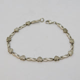 Sterling Silver & Small Diamond Set Heart Panel Bracelet Vintage c1990s