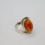Sterling Silver Oval Baltic Amber Swirl Front Band Ring Modern c2000 Size P 1/2