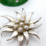 Victorian Sterling Silver Figuarative Lotus Flower Brooch Pin Antique c1900