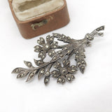 Sterling Silver Marcasite Set Floral Art Deco Style Brooch 1964 Birmingham