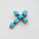 Sterling Silver Chunky Turquoise Cross Studio Style Pendant Vintage c1970
