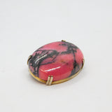 Sterling Silver Gilt Cabochon Pink & Black Rhodonite Brooch Pin Antique c1930