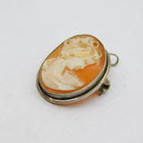 Continental 800 Silver Carved Shell Cameo Brooch Or Pendant Vintage c1970's