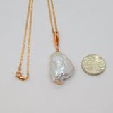 Rose-Gold On Sterling Silver White Baroque Pearl Pendant Necklace Modern c2000