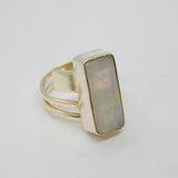 Sterling Silver Oblong Cut Rainbow Moodstone Wrap Band Ring Vintage c1970 Size M