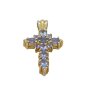 Sterling Silver 11 Tanzanite Cross Pendant Vintage c1970