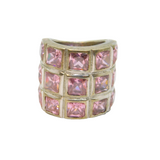 Sterling Silver 15 Pink CZ Wide Band Statement Ring Modern c2000 Size L 1/2