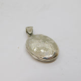 Sterling Silver Foliage Pattern Oval Locket Charm Pendant Vintage c1970