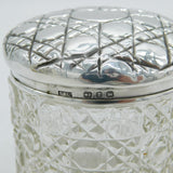 Victorian Sterling Silver & Cut Glass Scales Pattern Vanity Jar Antique 1899