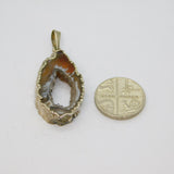 Sterling Silver Wrapped Agate Geode Slice Studio Pendant Contemporary c1990s