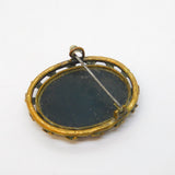 19th Century Gilt Metal Set Pietra Dura Floral Brooch Pin Antique c1880s