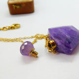 Gold on Sterling Silver Carved Natural Amethyst Scent Bottle Necklace VIntage