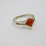Sterling Silver Baltic Amber Wishbone Studio Style Ring Vintage c1970 Size N 1/2