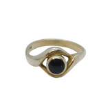 Sterling Silver Black Onyx Twist Front Dress Band Ring Vintage c1970 Size N