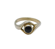 Sterling Silver Black Onyx Twist Front Dress Band Ring Vintage c1970 Size N