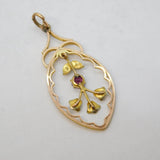 Edwardian 10ct Gold, Pink Paste & Pearl Lavalier Drop Pendant Antique c1910